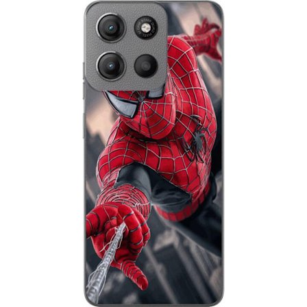 Kompatibelt Mobilskal till Motorola Motorola Moto G15 Power Dynamisk Spider-Man-illustration i actionperspektiv, superhjältetema med rörelseekonomi