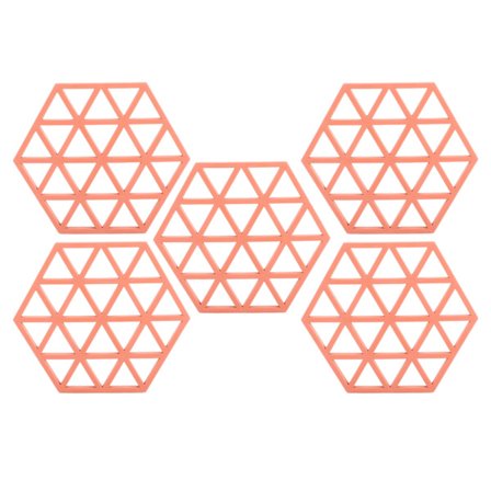 5 st silikon hexagonformade underlägg värmeisolerande tallriksunderlägg för matbord röd