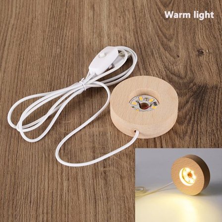 Round Wood Light Base USB med strömbrytare LED Light Rotating Displa