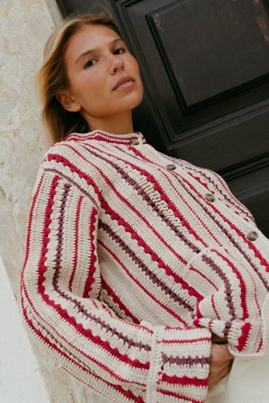 Rita Montezuma x NA-KD Crochet Cardigan - Cardigans - Stripe - M (EU 38-40)