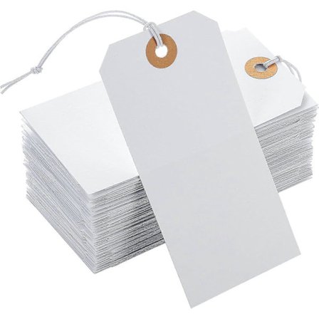 100 stk. Store prismærker med elastisk snor, hvide hængende papirmærker med snor fastgjort, forstærket hul