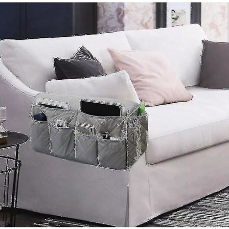 Förvaringsväska för soffa armstöd, förvaring av fjärrkontroll för TV, soffa-9 (grå)