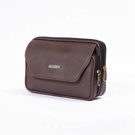 Menn kvinner Fanny Pack Midjeveske Herre Skinn Lite belte Mote Mobiltelefon Horizontal Mark Brown 16.5cm