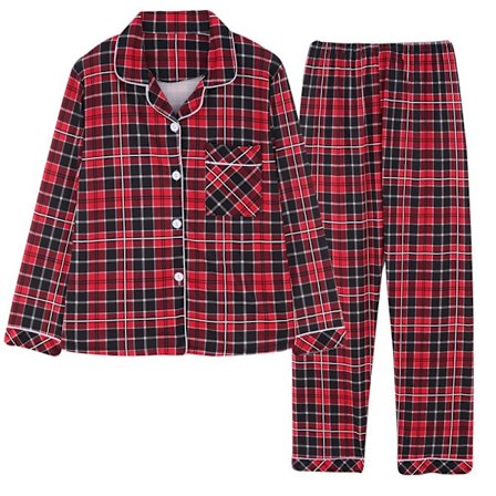 Mjukt Silke Långärmad Dam Plaid Skjorta Pyjamas
