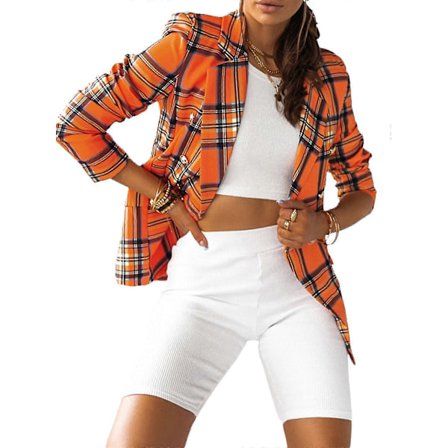 Dam Rutig Knäppt Långärmad Blazer Dam Elegant Slim Fit Kappa Jacka Kostym