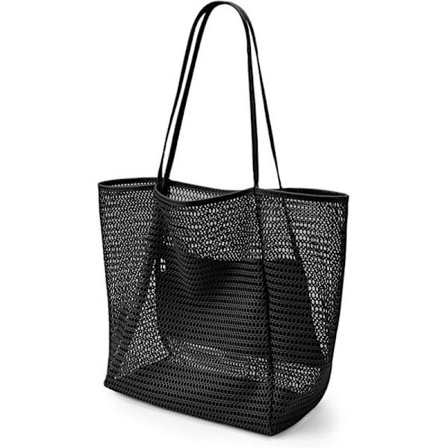Mesh Strandveske, Casual Tote Bag Kvinner Sammenleggbar MAX Skulderveske For Strand Piknik Ferie