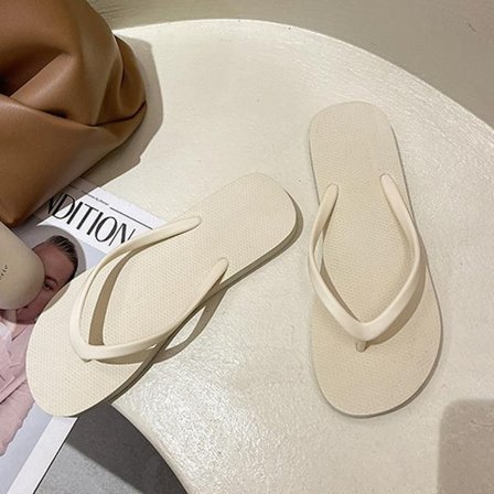 Flip-flops för damer - platta strandtofflor, halkfria vita tofflor (37-38)