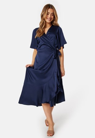 Bubbleroom Occasion-Frill Wrap Satin Midi Dress-XS