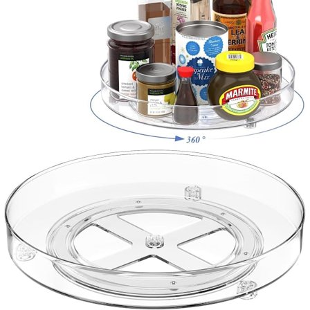 Roterende krydderihylde 2-pak (27+23,5 cm) - roterende hylde til køleskab og skabe - kompatibel med forskellige opbevaringsrum