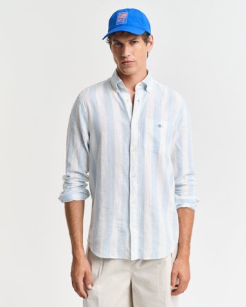 GANT Herren Regular Fit Hemd aus Baumwolle und Leinen mit Streifen (XXXL) Blau