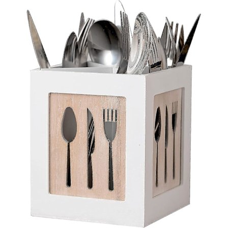 Astiateline, keittiön aterinteline työtasolle, jossa 4 lokeroa, massiivipuuta, bambuorganisaattori lusikoille, veitsille, haarukoille, syömäpuikoille,