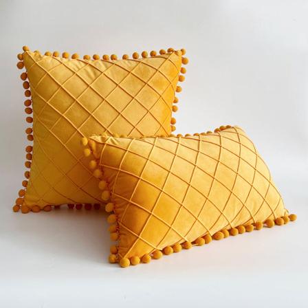 Ensfarget fløyel Rhombus Plysj Ball Dusk Sofa Putetrekk Orange Yellow 30*50cm