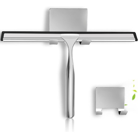 Brusedørsskraber i glas, bruseskraber i rustfrit stål med klæbekrog, multifunktionel vinduesskraber egnet til rengøring af vinduer.