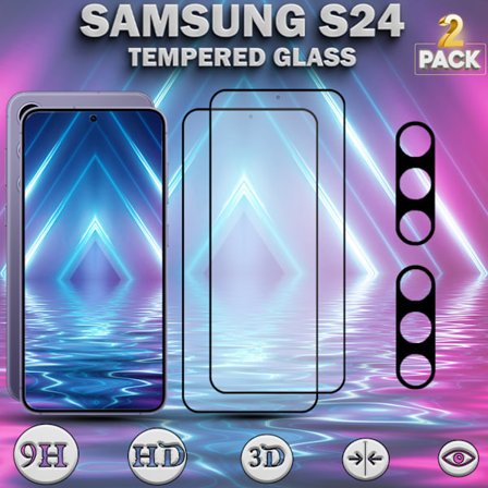 2-Pack SAMSUNG S24 Näytönsuoja & 2-Pack linssinsuoja - Karkaistu Lasi 9H - Super laatu 3D