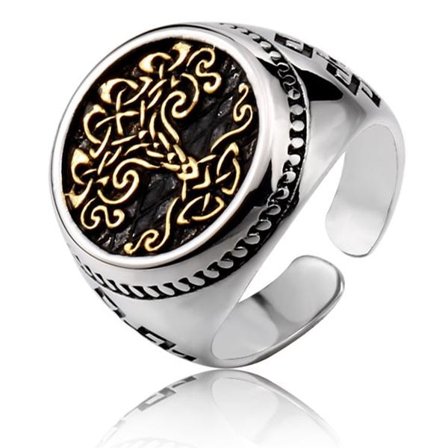 Ring - Nordisk Mytologi - Öppen ring Yggdrasil guld