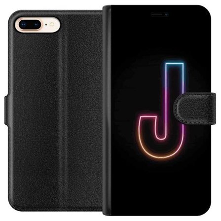 Yhteensopiva Lompakkokotelo Apple Apple iPhone 7 Plus Minimaalinen neonkirjain J värien vaihtuessa valossa mustaa taustaa vasten
