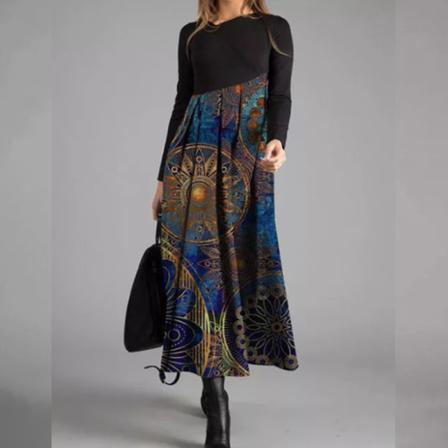 Kvinnor Vintage Maxiklänningar Sfloral Print Swing V Neck Lång Klänning