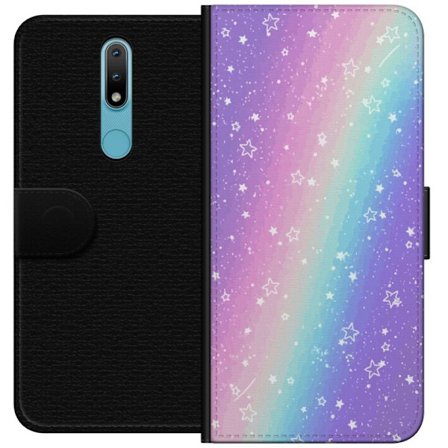 Kompatibelt Lommeboketui til Nokia 2.4 Rainbow-farget pastellbakgrunn med hvite stjerner og gnistrende prikker i myk overgang