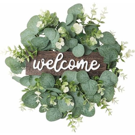 Grøn Kunstig Eucalyptus Krans 30cm Rund Krans Med Træ