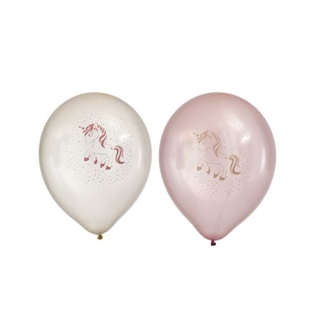 Ballong Unicorn Enhörning Rosa/Vita 8-pack Latex