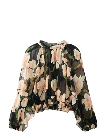 Mango | Semi-Transparent Floral Blouse | S