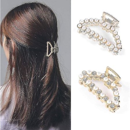 Hair Claw Barrettes White Hair Clip Non Slip Clamps Medium Pearl Hair Clips Hair Accessories For Women And Girls (pack Of 2)