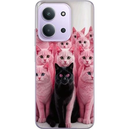 Kompatibelt Mobildeksel til Xiaomi Xiaomi Redmi 15C Svart katt blant rosa katter humoristisk kontrastdesign med leken farge og sjarmerende karakter