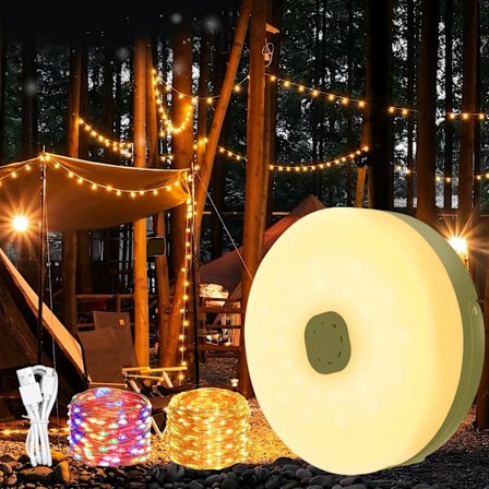 Camping Lyskæde - 2-i-1 Camping Lys, 10-meter længde, 8 tilstande, IPX4 vandtæt, bærbar og genopladelig.