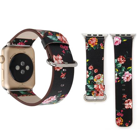 Armband För Apple Watch 38/40/41mm - Pu-läder Blommig Svart & Multifärgat