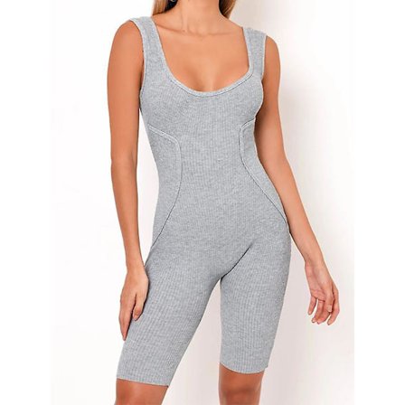 Articat Ribbed Strikket Skinny Jumpsuit Kvinner Ermeløs Bodycon Rompers Kvinner Jumpsuit Casual Sommer Bodysuits Fitness Playsuit