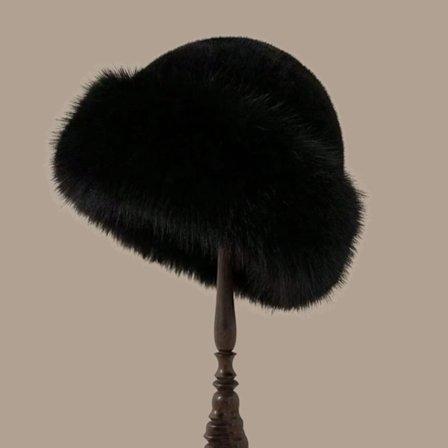 Blød og fluffy bucket hat i imiteret pels – Oversized varm vinterhat til kvinder, sort