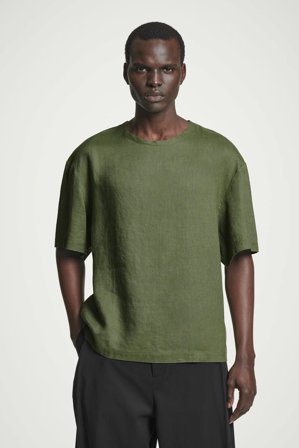 COS Männer Lockeres Gewebtes T-Shirt Aus Leinen in Grün