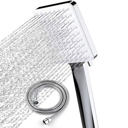 Kvadratisk duschhuvud med slang 1,5 m, 6 strålar