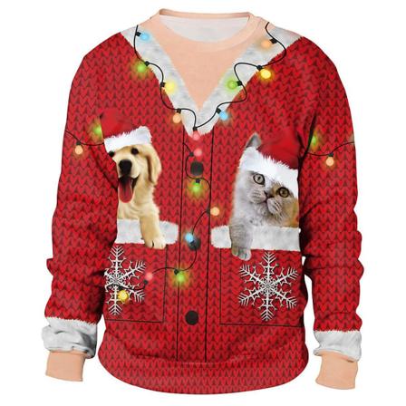 Par Jul 3d Nyhet Print Genser Uformell Langermet Genser Genser Kvinner Menn Julefest Ugly Funny Topper style 1 2XL