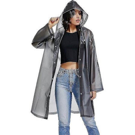 Klar Eva Regnjakke Vandtæt Regnponcho Lang Regnbeklædning (sort) -n342