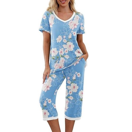 Dampyjamas 2 delar Sovkläder kortärmad Tee & capribyxor Blue Print