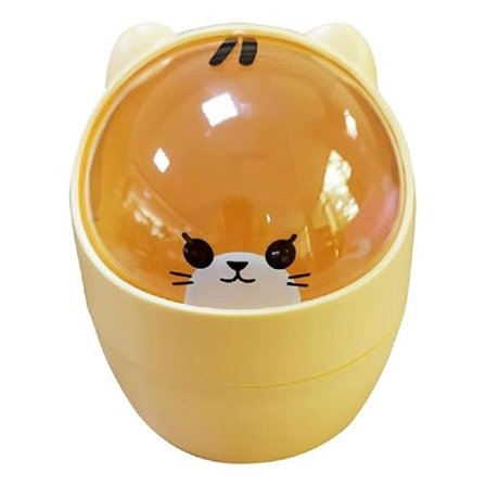 Gul, Mini Skrivebordsavfallsbøtte med Lokk, Bærbar Bordplate Søppelbøtte