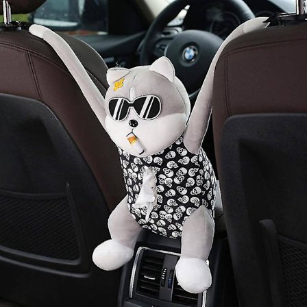 Vävnadslåda för bil, kreativ solglasögon-hunddocka vävnadslåda för bilens ryggstöd