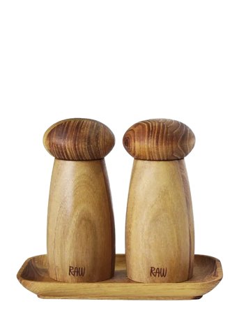 Raw Teak - Small Ceramic Grinder Set With Tray Grinder H13.4Xd6.0 Cm. / Tray L17Xw10Xh1.9Cm. Brown Aida