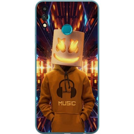 Yhteensopiva Puhelinkuori Honor Honor 9X Lite DJ-hahmo valaisevassa kypärässä ja hupparissa futuristisessa musiikkiympäristössä neonvalojen kesk