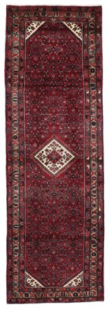 Handgeknüpft Hosseinabad 107X330 Wollteppich Schwarz/Dunkelrot Klein