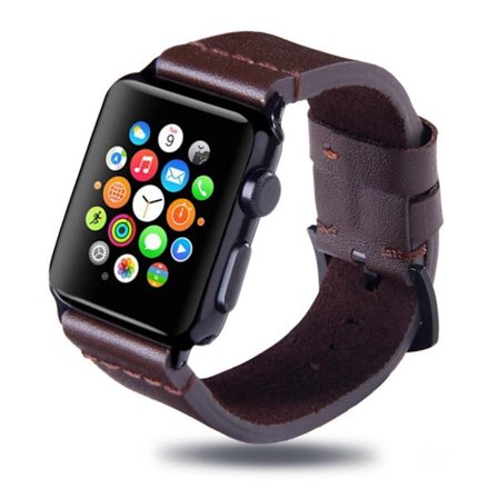 Apple Watch Series 4 44mm top layer lehmännahka kellon ranneke - Kahvi