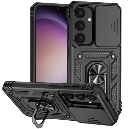 SKALO Samsung S24+ Armor Hybrid Metal Ring Camera Slider - Sort Black
