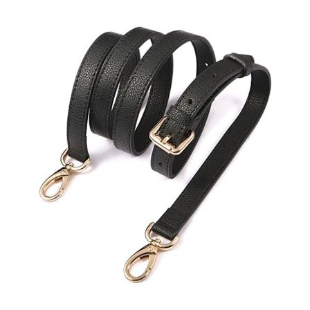 Handväska med rem i äkta läder SVART&GULD