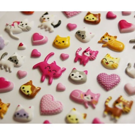 Återanvändbara klistermärken - 3D-relief - Rosa katter