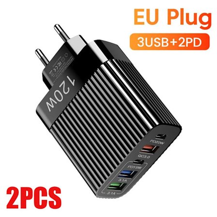 5 Portar 120W USB-laddare Snabbladdning Typ C Telefonladdare Strömadapter För iPhone 15 Samsung Xiaomi Huawei USB C Väggladdare
