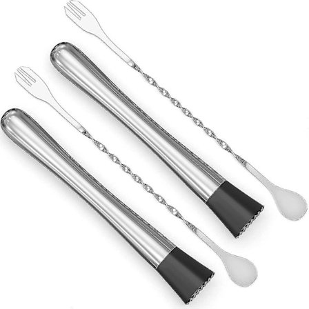 4 st Rostfritt Stål Cocktail Muddler Och Blandningssked Set 20 cm db