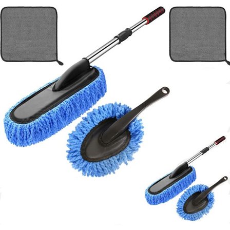 Rengøringsbørste, bilvaskebørste, bilrengøringssæt, essentiel bilvaskebørste, 4 dele, udtrækkelig udvendig støvkost, vaskbart rengøringsværktøj til 