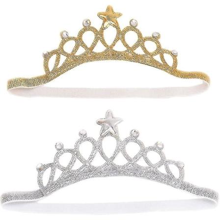 2 stk Baby Girl Crown Pannebånd Hode Wrap Hårbånd Hodeplagg Bursdagsgave Prinsesse Tiara