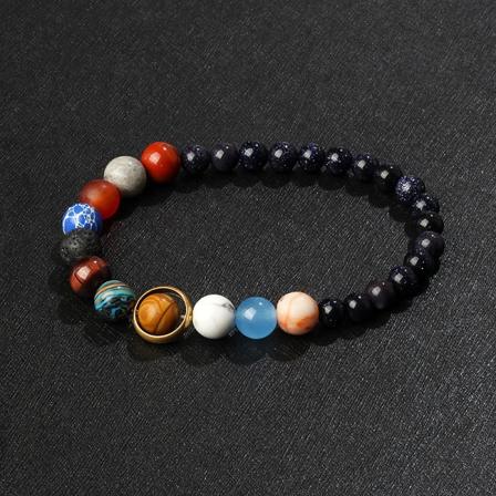Kosmiskt solsystem vulkanisk sten ?tta planeter par stj?rna armband dam Blå Sand 6+8MM